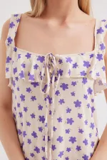 2237 Desenli Askılı Viskon Elbise - Lila