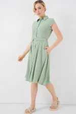 1677 Buttoned Belted Dress - E.Green