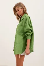 Chemise oversize en lin à poche unique 20153 - Vert E.