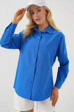 3900 Oversize Long Basic Shirt - Dark Blue