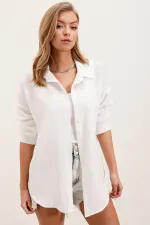 Chemise oversize en lin à poche unique 20153 - Blanche