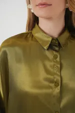 3985 Oversize Saten Gömlek - Y.Haki