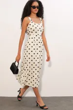 Women's Polka Dot Button-Front Strappy Midi Dress 2603 - Ecru