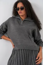 Ensemble deux pièces pull et jupe pour femme 15938 - Anthracite