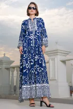 Robe hijab à motifs authentiques 2423 - Bleu marine