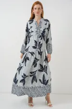 Robe longue hijab à motifs pour femme 2585 - Bleu - Bleu marine