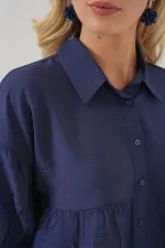 Kadın Kısa Kol Crop Gömlek 20335 - İndigo