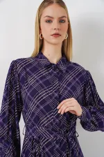 Kadın Boydan Düğmeli Uzun Tesettür Elbise 2588 - Mor