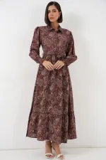Robe hijab ceinturée pour femme 2589 - Marron