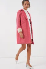 9085 Balık Sırtı Kaşe Kaban - B.Kırmızı