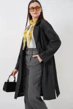 Kadın Kruvaze Yaka Trençkot 5987 - Siyah