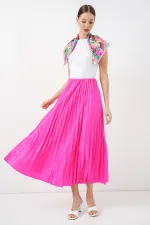 Jupe plissée aspect cuir 8009 - Fuchsia