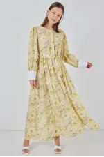 Robe longue ceinturée pour femme 2584 - Jaune