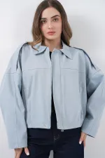 Blouson bomber en jean pour femme 0737 - Bleu