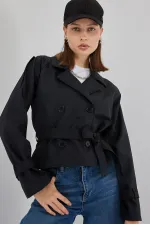 Trench-coat court ceinturé pour femme 5970 - Noir