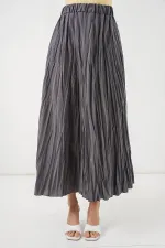 Jupe longue froissée pour femme 8042 - Anthracite