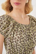 Women's Dress with Gathered Collar Detail 2544 - Oil Green