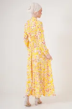 2144 Hakim Yaka Tesettür Elbise - Sarı