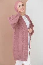 15768 Tesettür Triko Hırka - Gül Kurusu