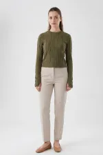 Kadın Dokulu Örme Bluz 980 - Haki