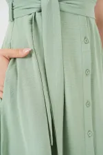 1677 Buttoned Belted Dress - E.Green