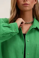 Chemise oversize en lin à poche unique 20153 - Verte