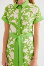 2455 Patterned Shirt Dress - Green