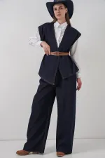 Kadın Yelek Pantolon Kot İkili Takım 30062 - Koyu Mavi