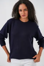 Pull oversize en maille pour femme 15895 - Bleu marine foncé