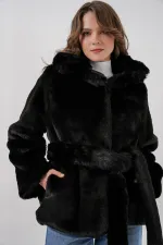 Manteau en fausse fourrure pour femme 5234 - Noir