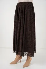 Jupe doublée à imprimé floqué pour femme 8069 - Marron