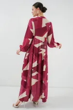 Robe hijab à motifs authentiques 2423 - B. Bordeaux