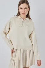 Ensemble deux pièces jupe et pull pour femme 15938 - Écru