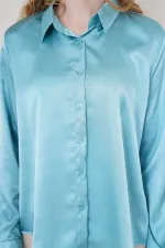 3964 Hafif Dökümlü Saten Gömlek - Mint