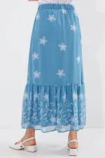 Jupe en mousseline à motifs 8010 - Indigo