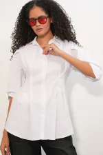 Women's Long Waist Fitted Shirt 20383 - White Women's Long Waist Fitted Shirt 20383 - White
