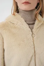 5091 Hooded Fur-Lined Coat with Lining - Biscuit