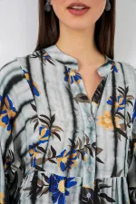 Women's Patterned Long Hijab Dress 2585 - Dark Gray