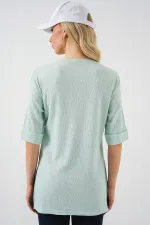 4332 Yanı Yırtmaçlı Örme Tişört - Mint