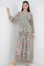 Women's Patterned Long Hijab Dress 2585 - Çağla