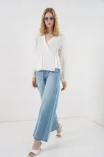 Kadın Yandan Bağlamalı Uzun Kollu Bluz 996 - Beyaz