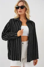 3900 Oversize Uzun Basic Gömlek - C. Siyah