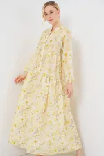 Women's Patterned Hijab Dress 2583 - Yellow