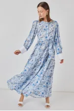 Robe longue ceinturée pour femme 2584 - Bleue