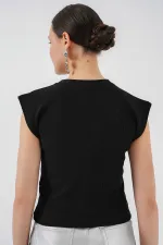 Chemisier sans manches orné pour femme 931 - Noir