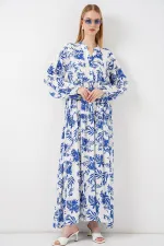 Kadın Desenli Uzun Tesettür Elbise 2585 - F. Saks