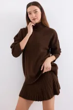 15891 Sweater Skirt Knitwear Two Piece Set - Brown