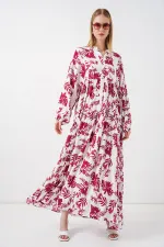 Kadın Desenli Uzun Tesettür Elbise 2585 - V. Kırmızı