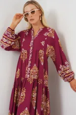 Robe hijab à motifs authentiques 2423 - Bordeaux foncé