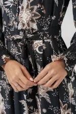 Robe hijab ceinturée pour femme 2589 - Noir foncé